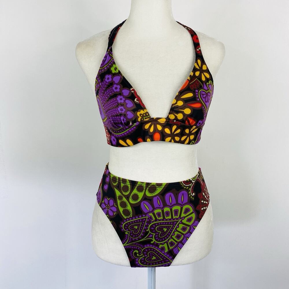 Victoria's Secret Bikini XS Small Swimsuit Retro Print Triangle Top